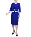 Ny Collection Petite Elbow Sleeve Colorblocked 2 Piece Dress Set In Blue