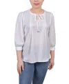 Ny Collection Petites Womens Pleated Front V-neck Blouse In White