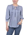 Ny Collection Petites Womens Pleated Front V-neck Blouse In Blue