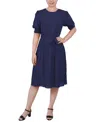 Ny Collection Women's Elbow Sleeve Swiss Dot Dress In Navy