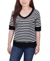 Ny Collection Petites Womens Button Sleeves Cotton Pullover Top In Black