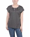 Ny Collection Women's Extended Sleeve Top With Grommets In Black White Pink Dot