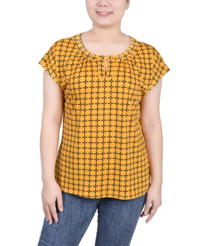 Ny Collection Women's Extended Sleeve Top With Grommets In Golden Black