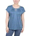 Ny Collection Women's Extended Sleeve Top With Grommets In Surf Emerald Jaycee