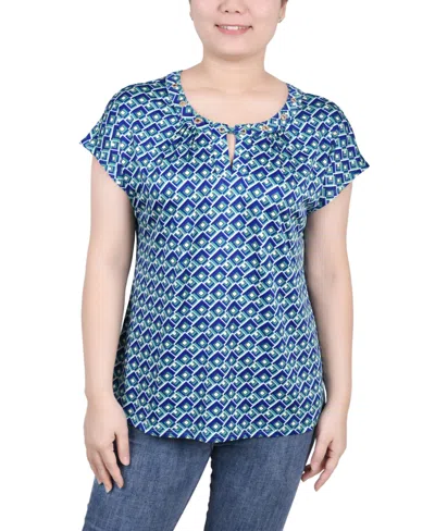 Ny Collection Women's Extended Sleeve Top With Grommets In Surf Emerald Jaycee