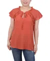 Ny Collection Petite Eyelet Sleeve Blouse In Orange Rust