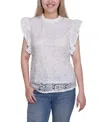 Ny Collection Petite Flutter Sleeve Lace Top In White