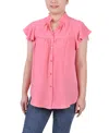 NY COLLECTION WOMEN'S FLUTTER SLEEVE RUFFLE NECK BLOUSE