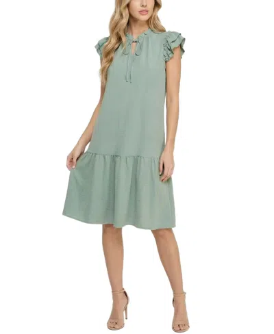 Ny Collection Women's Flutter-sleeve Flounced Dress In Green