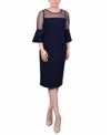 Ny Collection Women's Illusion Neck Scuba Dress In Navy