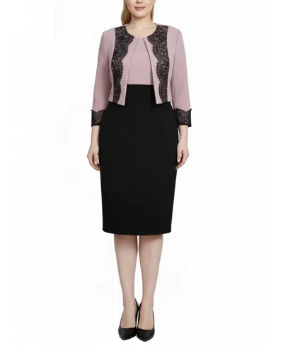 Ny Collection Women's Lace-detail 2 Piece Textured Knit Dress Set In Multi