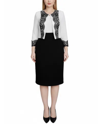 Ny Collection Women's Lace-detail 2 Piece Textured Knit Dress Set In Multi