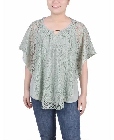 Ny Collection Petite Lace Poncho Top With Matching Tank In Frosty Green