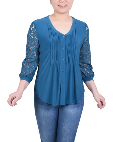 Ny Collection Women's Lace-sleeve V-neck Top In Corsair
