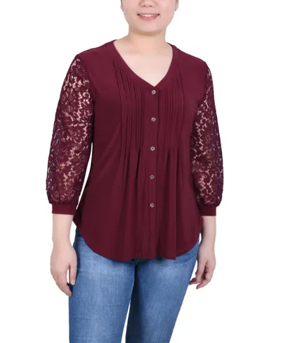 Ny Collection Women's Lace-sleeve V-neck Top In Rhododendron