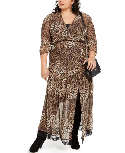 Ny Collection Women's Leopard Print Maxi Dress Black Size 1x In Brown