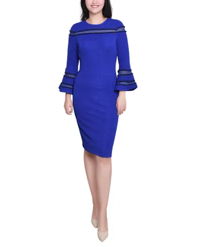 Ny Collection Women's Long Bell Sleeve Dress In Blue