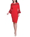 Ny Collection Women's Long Bell Sleeve Dress In Red