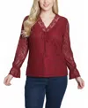 Ny Collection Women's Long Bell Sleeve Lace Top In Red