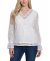 Ny Collection Women's Long Bell Sleeve Lace Top In White