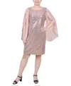 Ny Collection Plus Size Long Open Flutter Sleeve Sequined Dress In Champagne