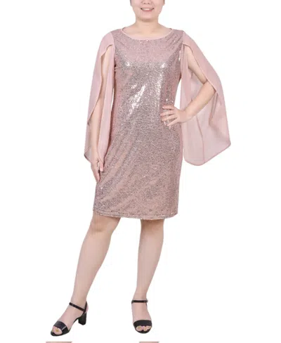 Ny Collection Plus Size Long Open Flutter Sleeve Sequined Dress In Champagne