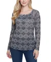 Ny Collection Plus Size Long Raglan Sleeve Mesh Top In Multi