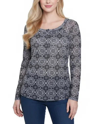 NY COLLECTION WOMEN'S LONG RAGLAN SLEEVE MESH TOP