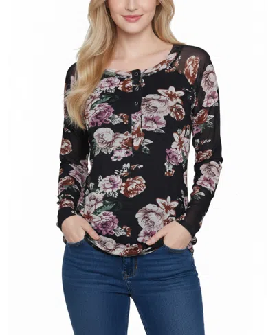Ny Collection Women's Long Raglan Sleeve Mesh Top In Multi