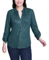 Ny Collection Women's Long Roll Tab Sleeve Tunic Top In Green