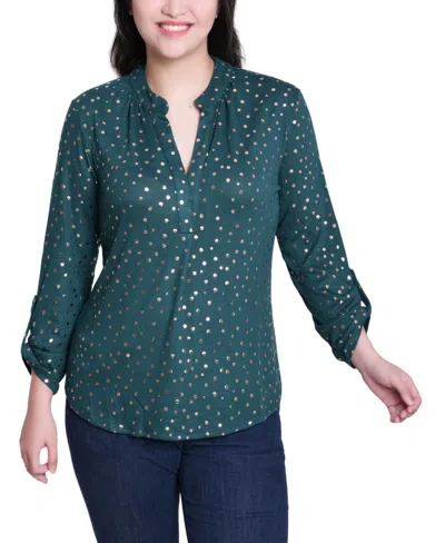 Ny Collection Women's Long Roll Tab Sleeve Tunic Top In Green