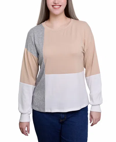 NY COLLECTION WOMEN'S LONG SLEEVE COLORBLOCKED TOP