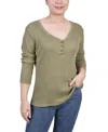 NY COLLECTION WOMEN'S LONG SLEEVE RIBBED HENLEY TOP