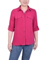 Ny Collection Women's Long Sleeve Roll Tab Blouse In Sangria