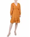 Ny Collection Petite Long Sleeve Smocked Waist Dress In Orange