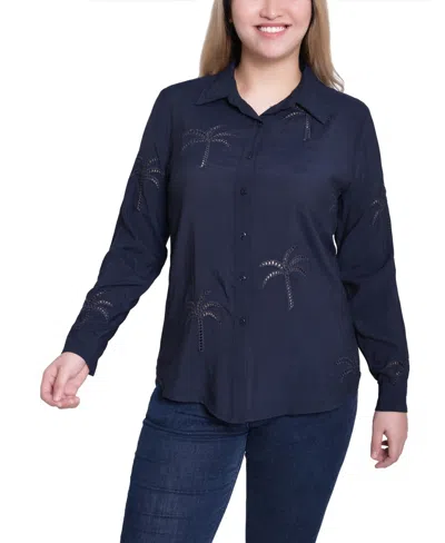 Ny Collection Women's Long Sleeve Top In Blue