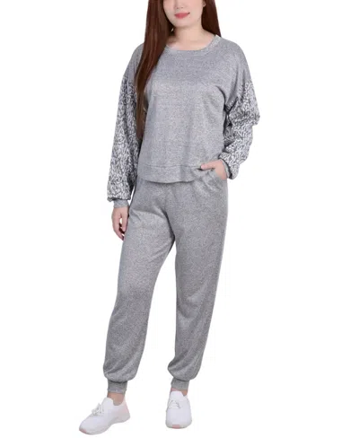 Ny Collection Women's Long Sleeve Top And Jogger In Gray