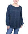 Ny Collection Women's Long Sleeve Tunic Top In Blue