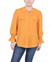 Ny Collection Women's Long Sleeve Y-neck Blouse In Golden Glow