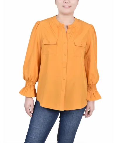 Ny Collection Women's Long Sleeve Y-neck Blouse In Golden Glow