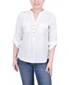 Ny Collection Petite Long Tab-sleeve Blouse With Pockets In Ivory