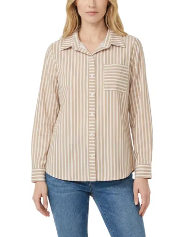 Ny Collection Women's Long-sleeve Blouse With Chest Pocket In Gray