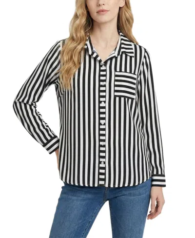 Ny Collection Women's Long-sleeve Blouse With Chest Pocket In Neutral