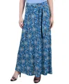 Ny Collection Petite Printed Maxi Skirt With Sash Waist Tie In Grape Jade Teal Paisley