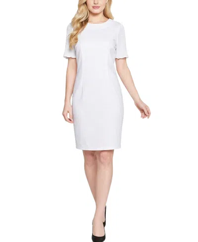 Ny Collection Plus Size Plisse Pleated Short Sleeve Dress In White