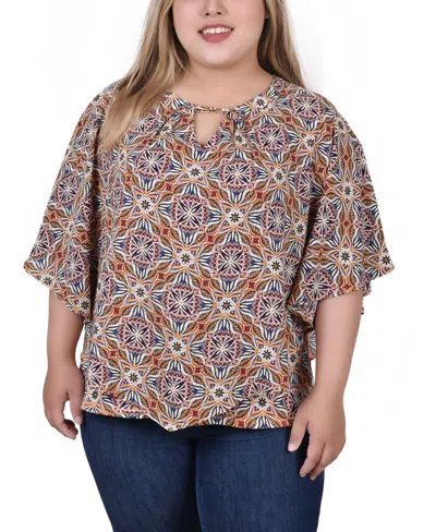 Ny Collection Women's Plus Size Elbow Sleeve Poncho Top In Multi