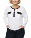 Ny Collection Women's Plus Size Long Sleeve Contrast Detail Top In Multi