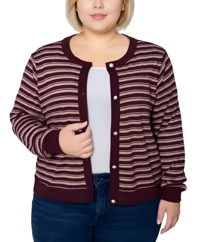 Ny Collection Women's Plus Size Long Sleeve Ribbed Cardigan In Brown