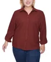 Ny Collection Women's Plus Size Long Sleeve Textured Knit Top In Burgundy