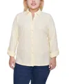 Ny Collection Women's Plus Size Long Sleeve Textured Knit Top In Yellow